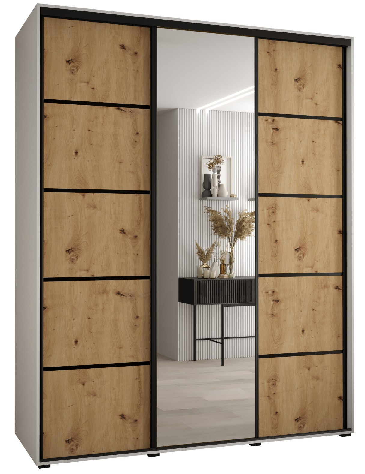 Szafa przesuwna 60 wysoka Davos 5 190 biały artisan czarny