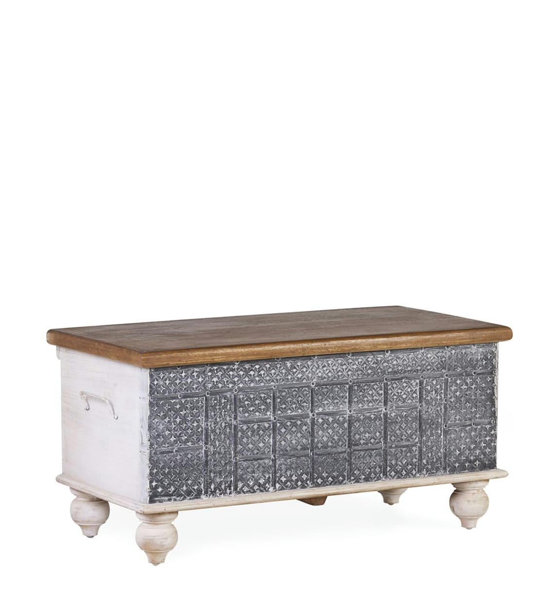 ALHAMBRA - Coffre en bois de manguier blanc et bleu L 88 cm