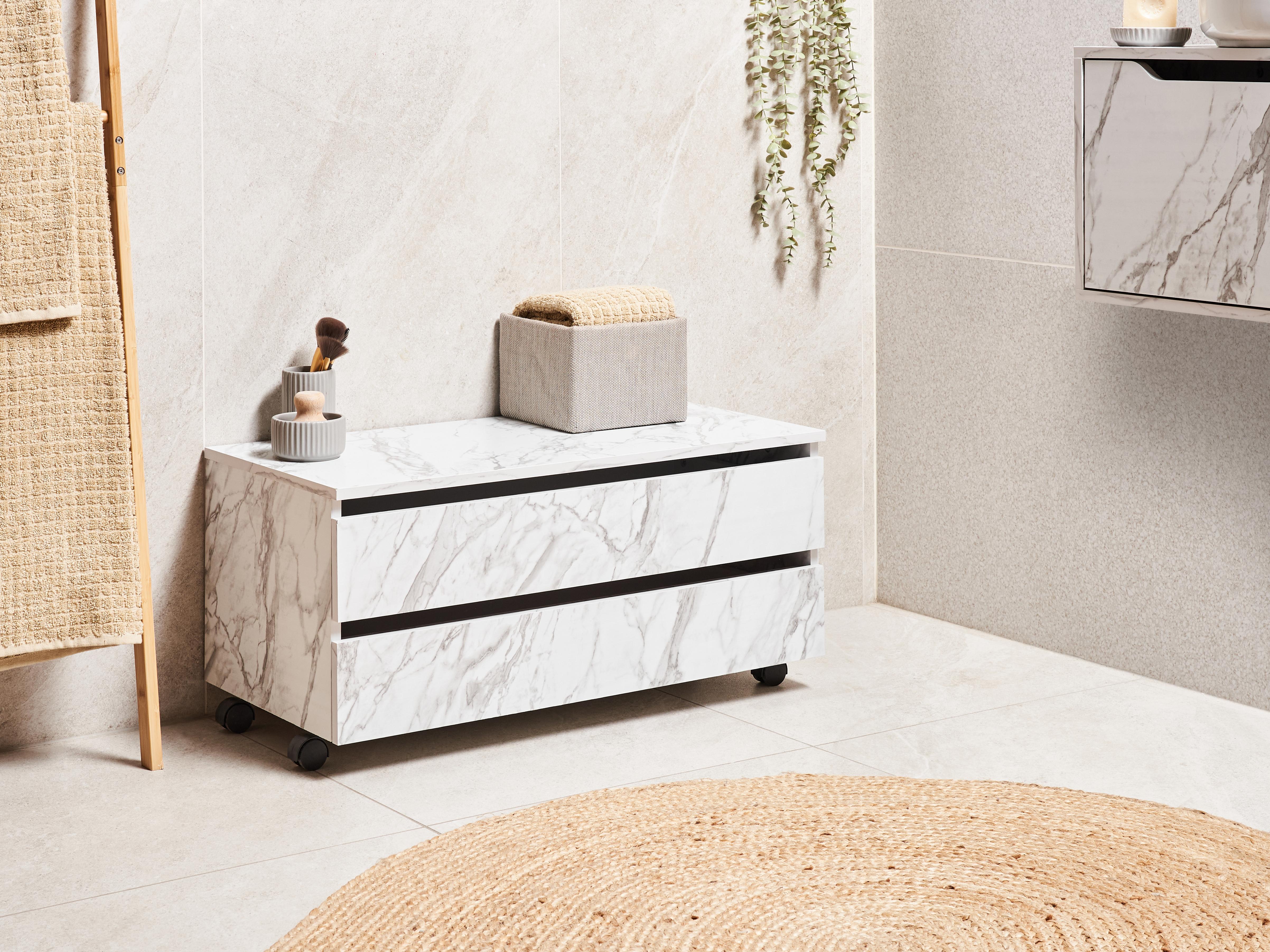 Bathroom Cabinet TERESINA with Wheels 80 cm White Marble