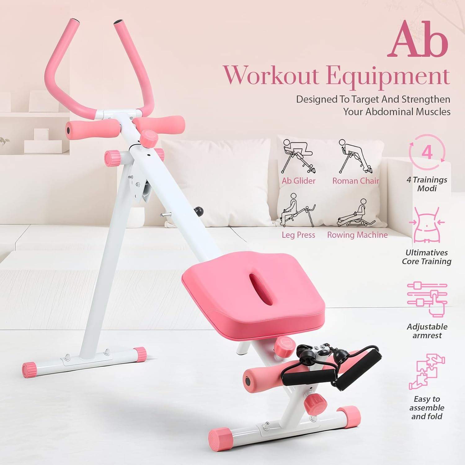 Ab Machine, Adjustable Ab Workout Equipment at Home Gym, Foldable Ab Trainer Machine for Core Strength Training with LCD Display