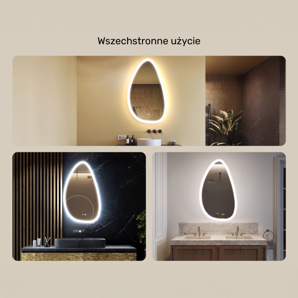 Lustro łazienkowe 64x104cm- LED Dual, włącznik, mata grzewcza