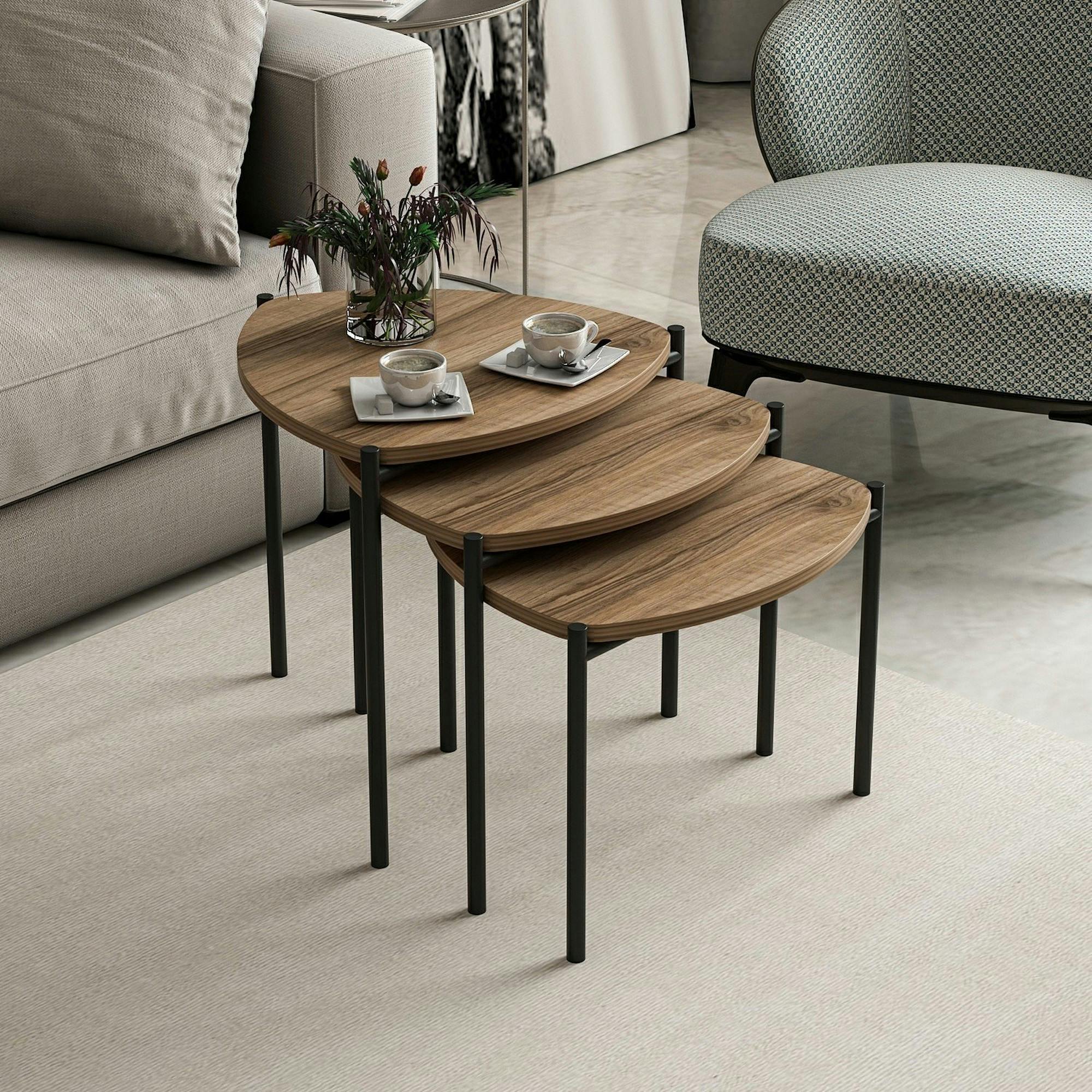 Petite table gigogne moderne effet noyer (lot de 3) JENA