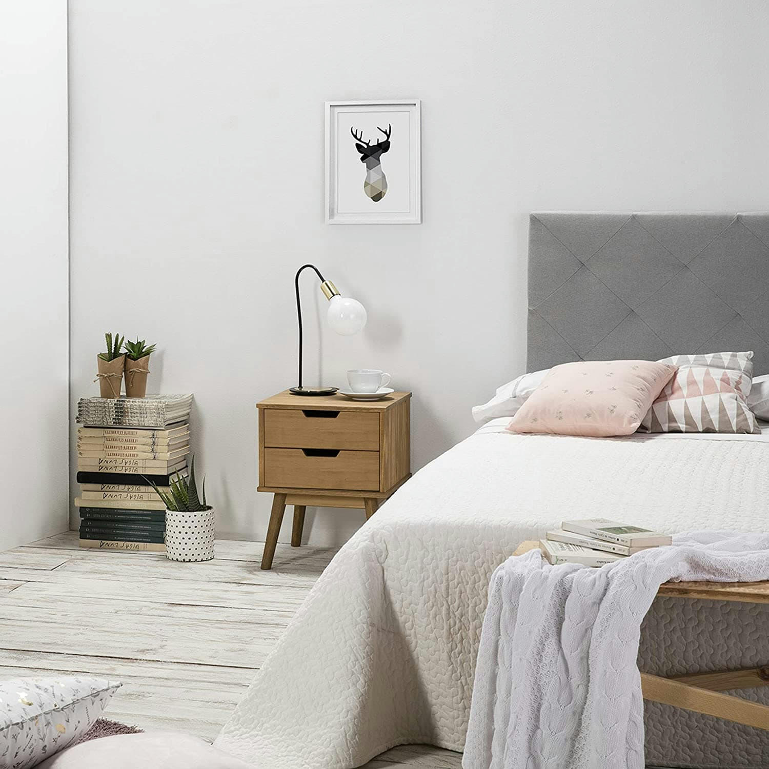 BALI - Table de chevet 2 tiroir, fabriqué en bois de pin massif