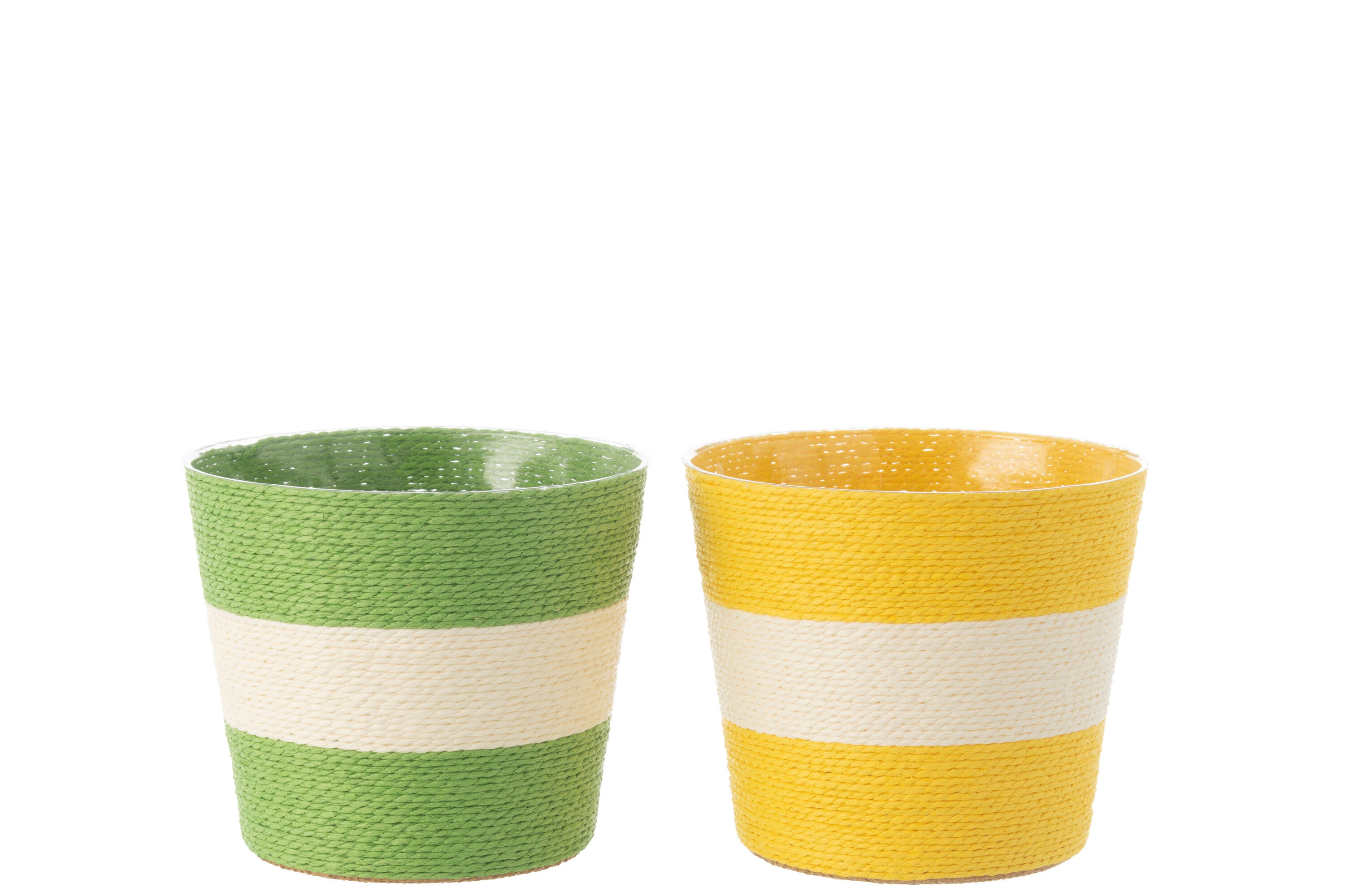 J-Line bloempot Touwtjes Streep - papier - geel/groen - large - 2 st. - Ø 17.5 cm