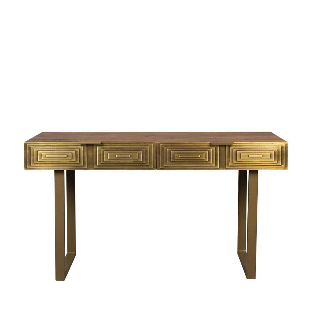 VOLAN - Console 2 tiroirs en bois or