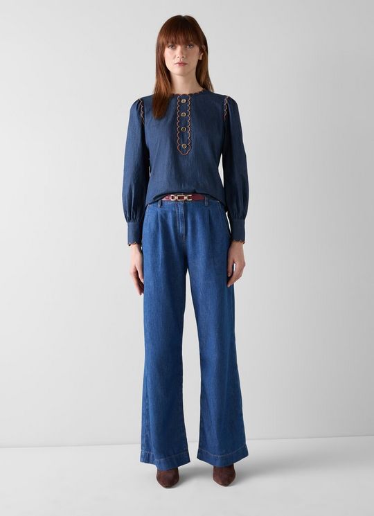 Jenny Indigo Plackett Blouse