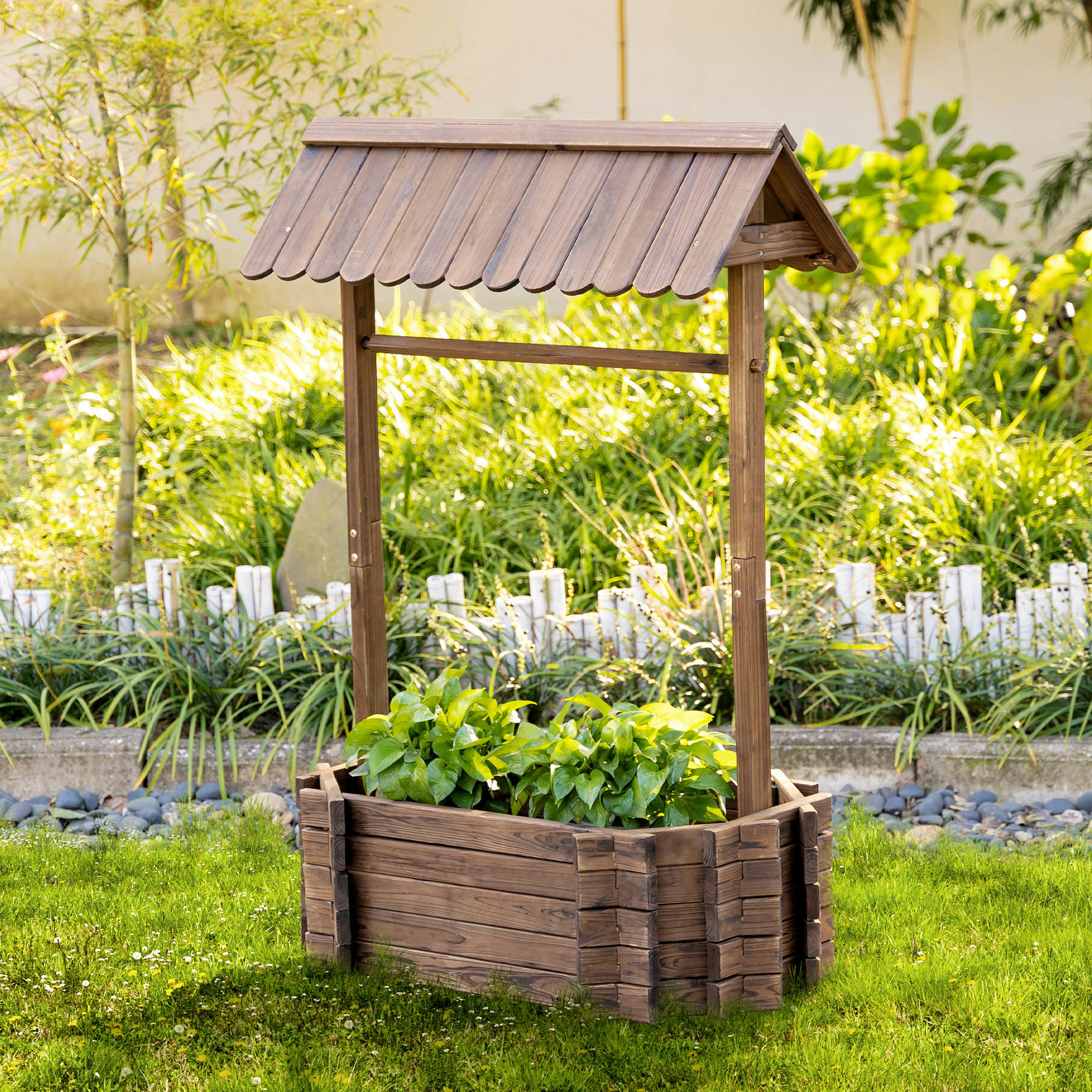 - Jardinière potager carré avec toit - bois sapin traité carbonisation