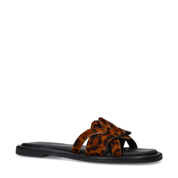 Leopard leren slippers
