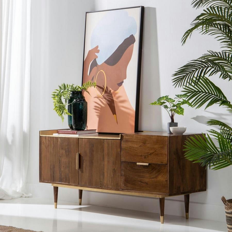 GOLD MEMORIES - Meuble TV avec 2 portes et 2 tiroirs en bois de manguier.