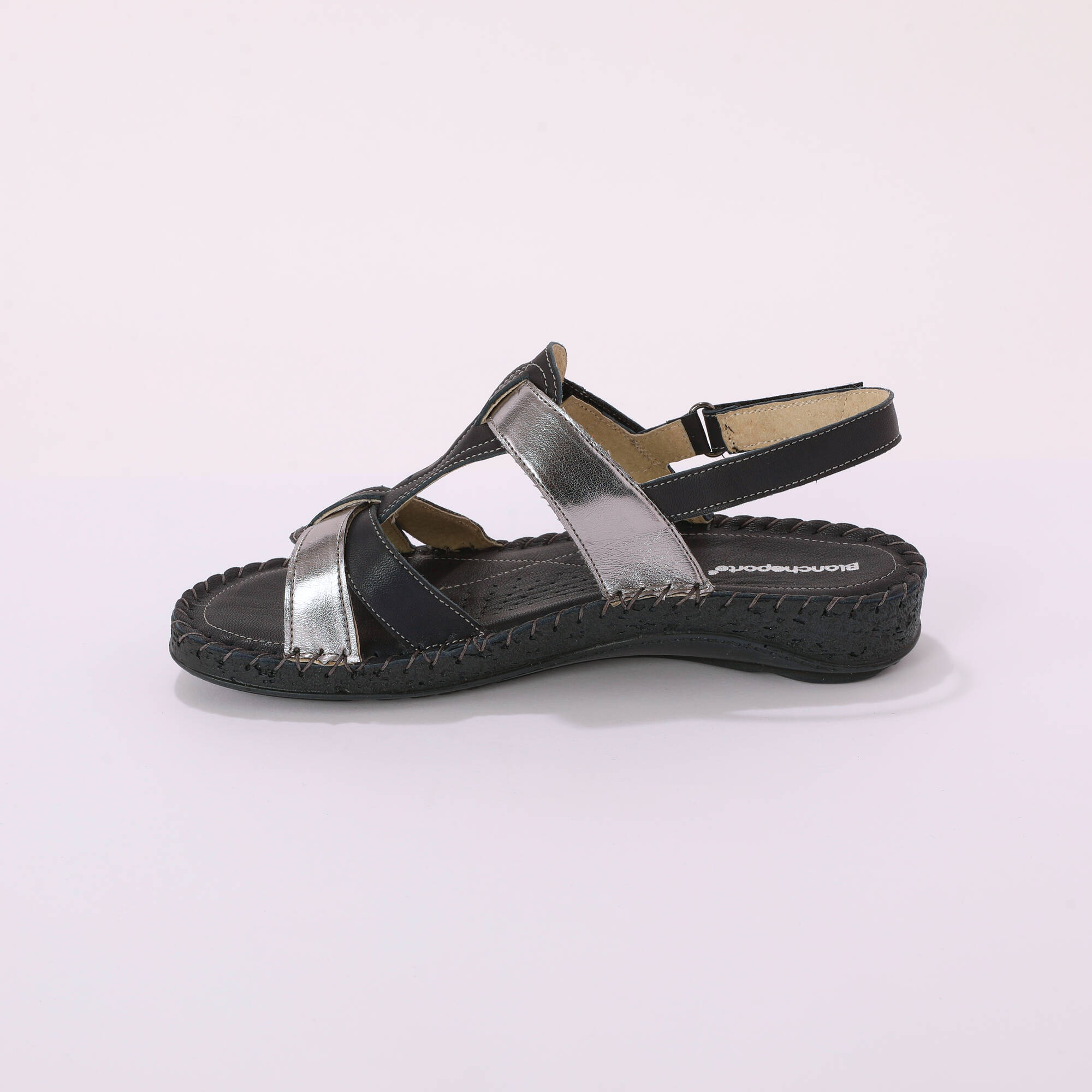Sandales bicolores en cuir extra souple