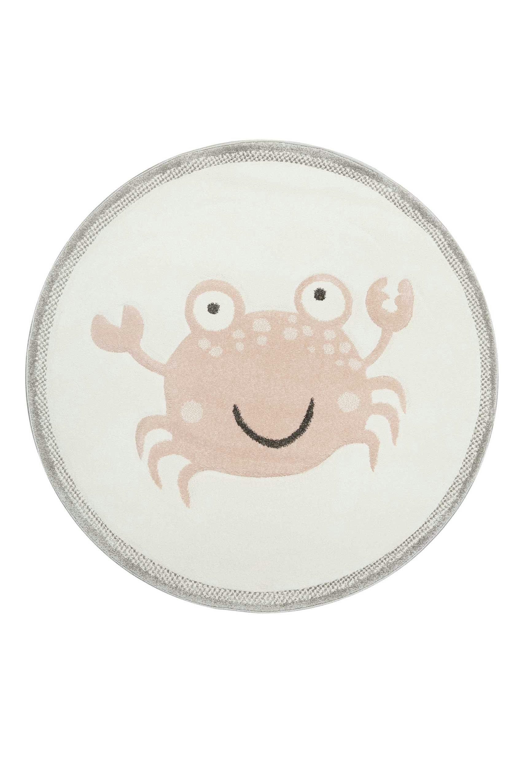 CRAB - Tapis rond motif petit crabe rose sur fond beige 120 D