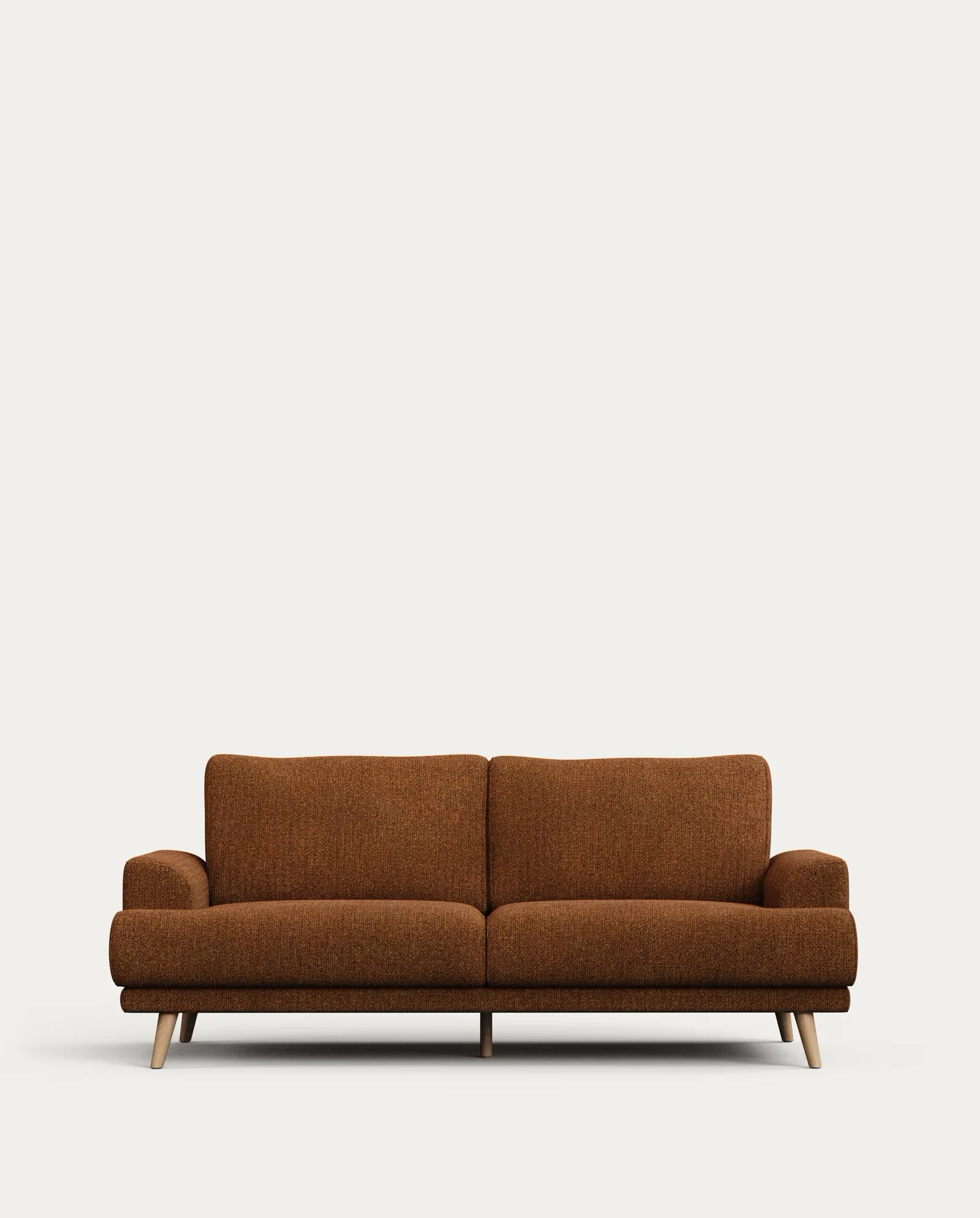 Karin 2-seater sofa dark orange with solid beech wood legs with natural finish, 210 cm