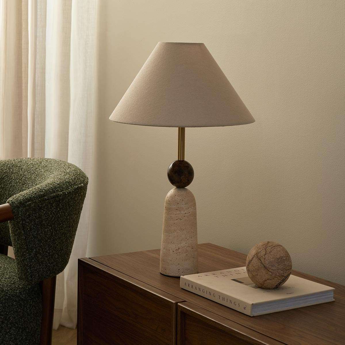 Travertine and Marble Table Lamp