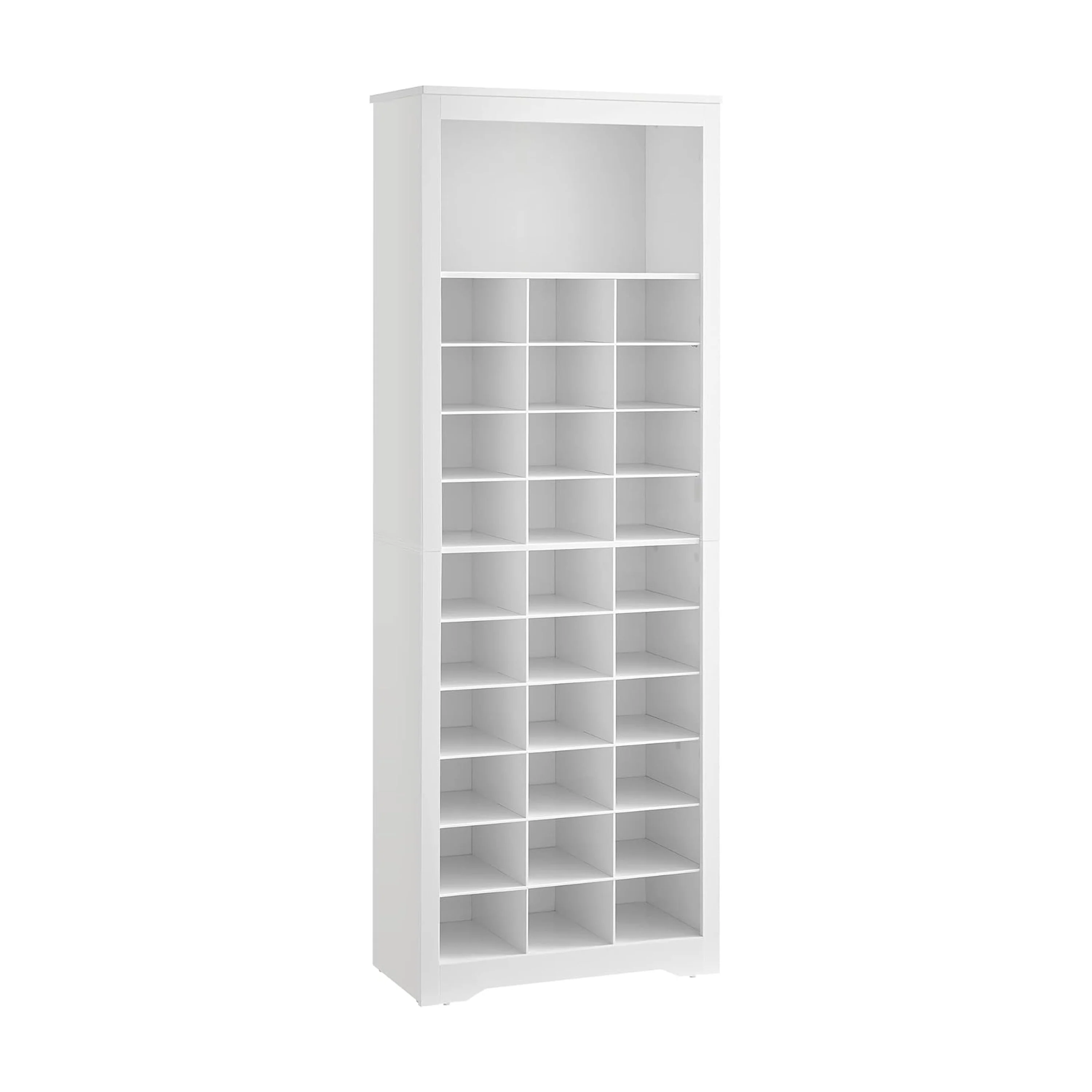 74 Inch Shoe Cabinet, Wide Top Shelf with 31 Storage Compartments, Brown