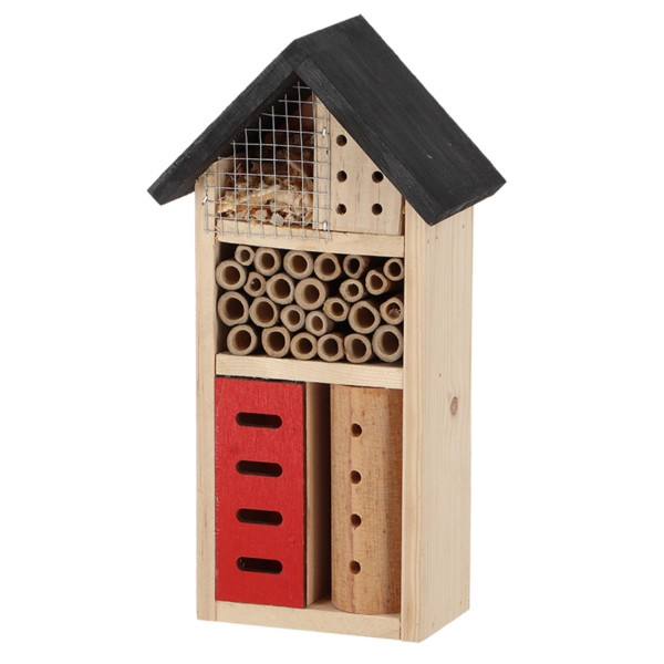 Domek dla owadów drewniany brązowy 26 cm pionowy ozdobny