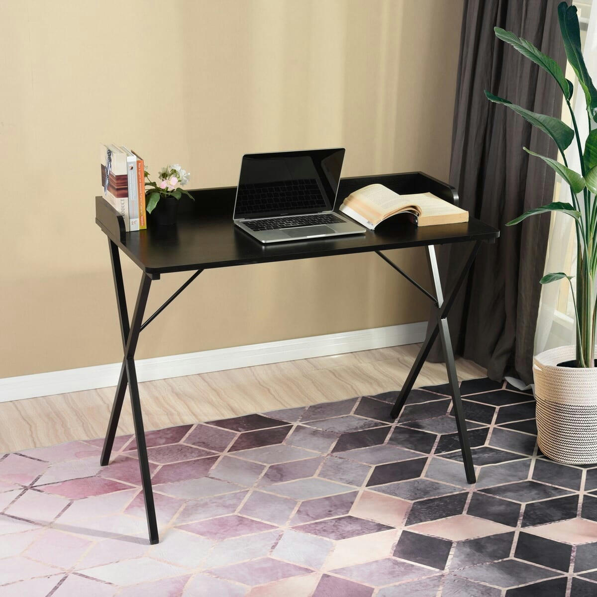 - Bureau droit style scandinave effet bois noir