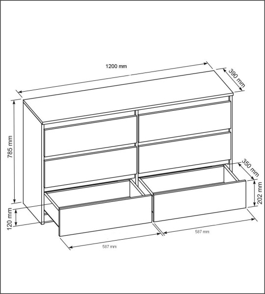 Komoda 6 szuflad 120cm biała pojemna szafka do salonu sypialni