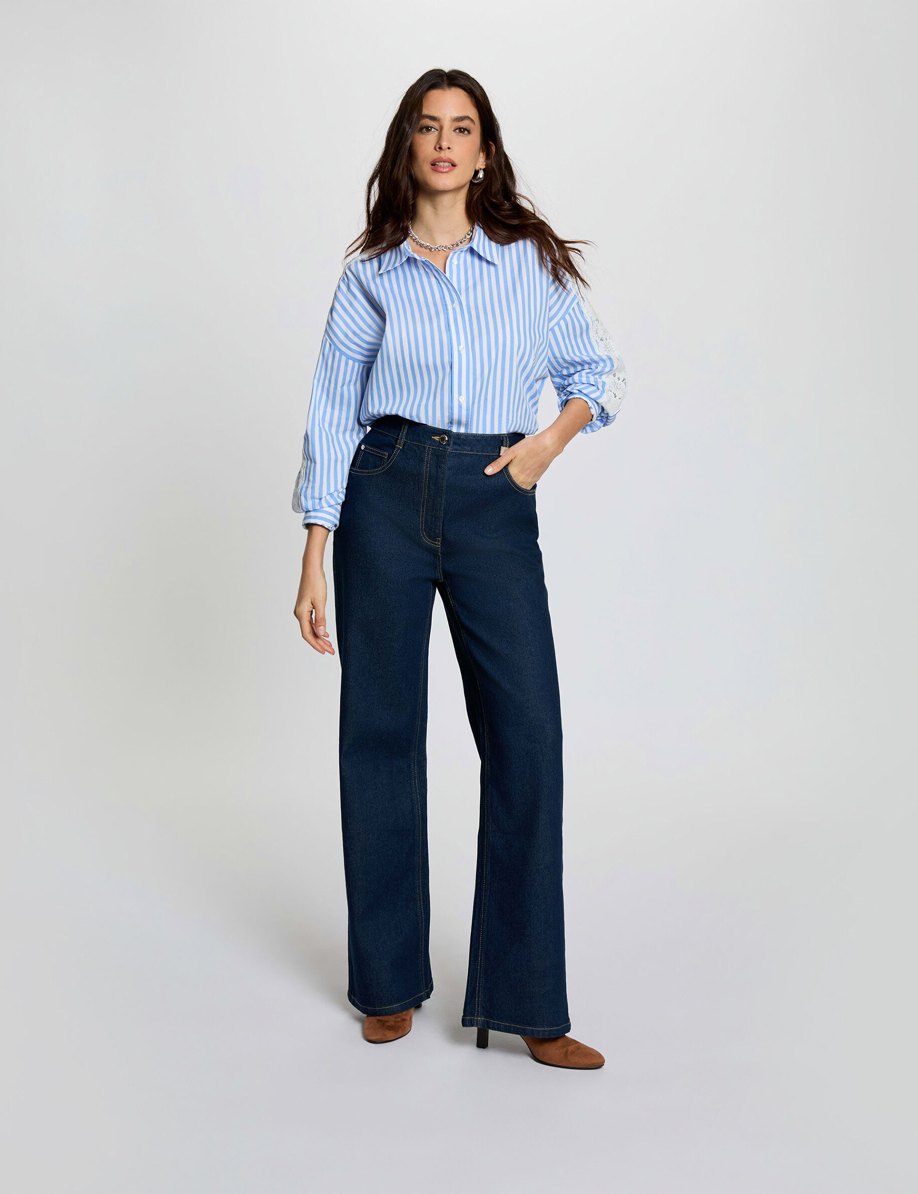 High-Waisted Wide-Leg Jeans Raw Denim Women