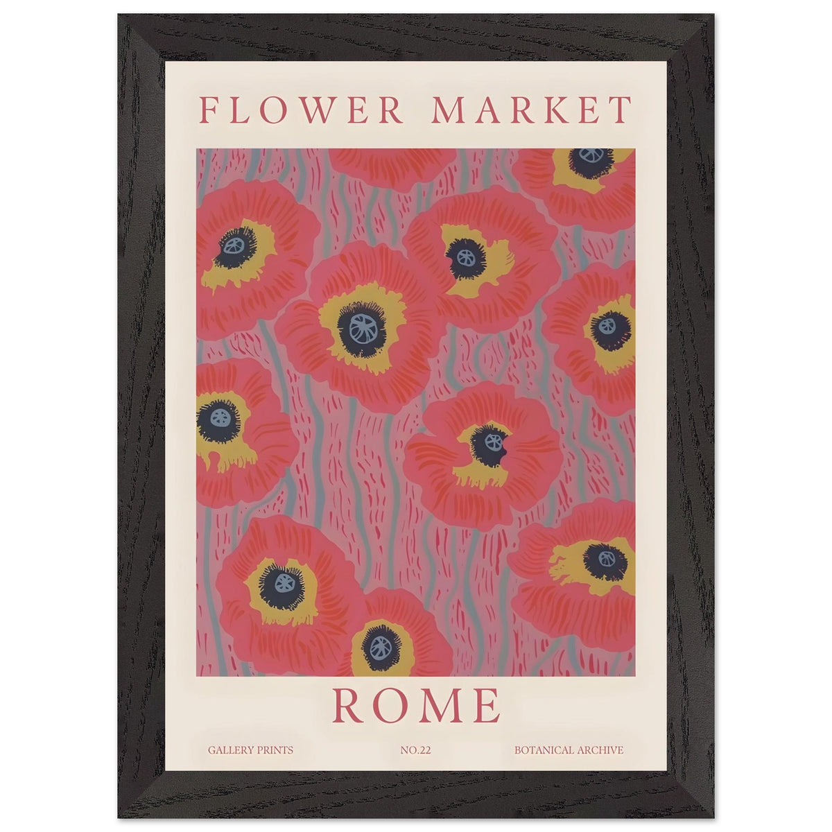 Artfulprints Poster met Lijst Flower market - Rome  - A4 21x29.7 cm - Roze