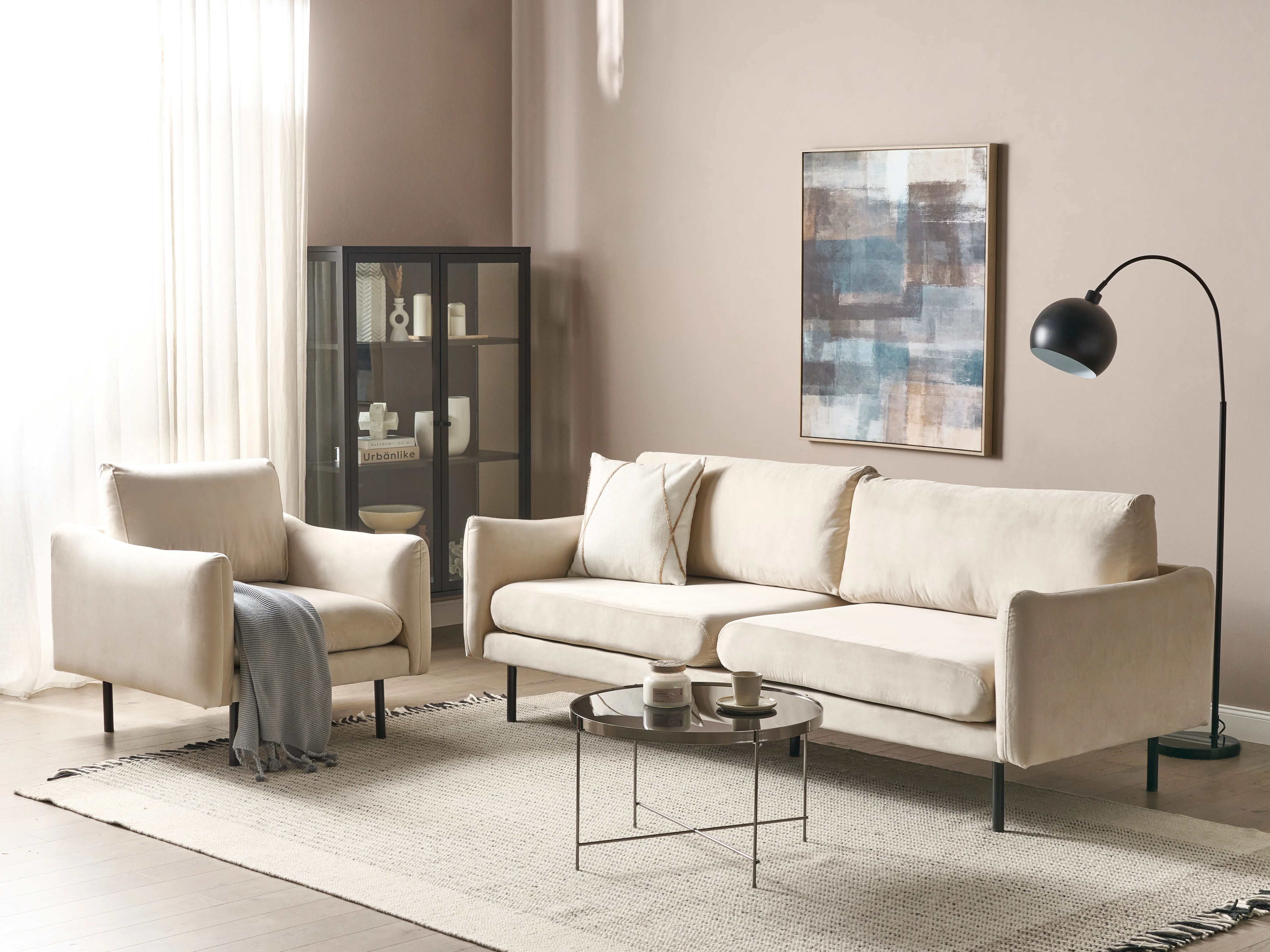 Living Room Set 4 Seater VINTERBRO Velvet Light Beige