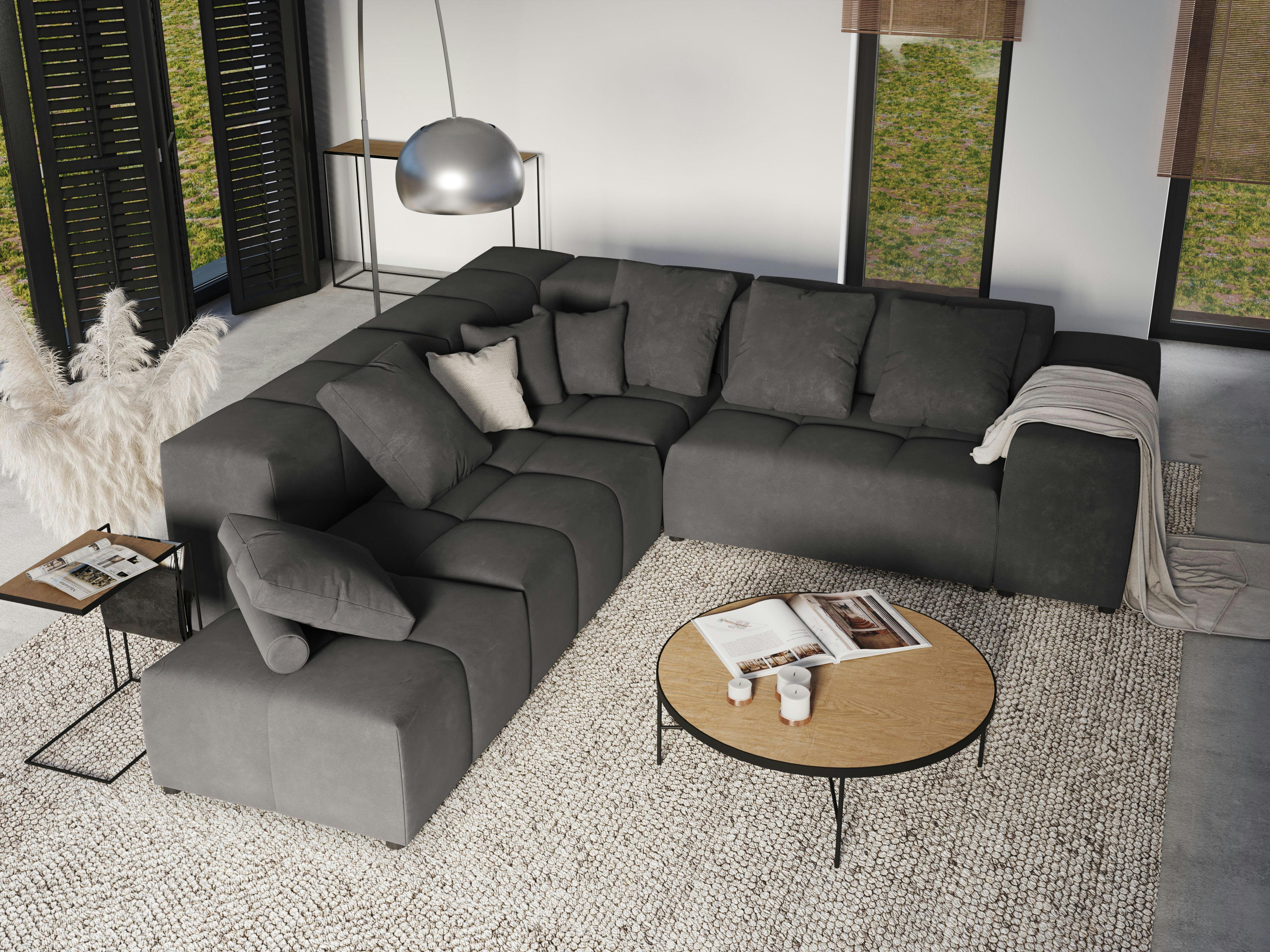 MARGO - Canapé d'angle 5 places en velours gris foncé