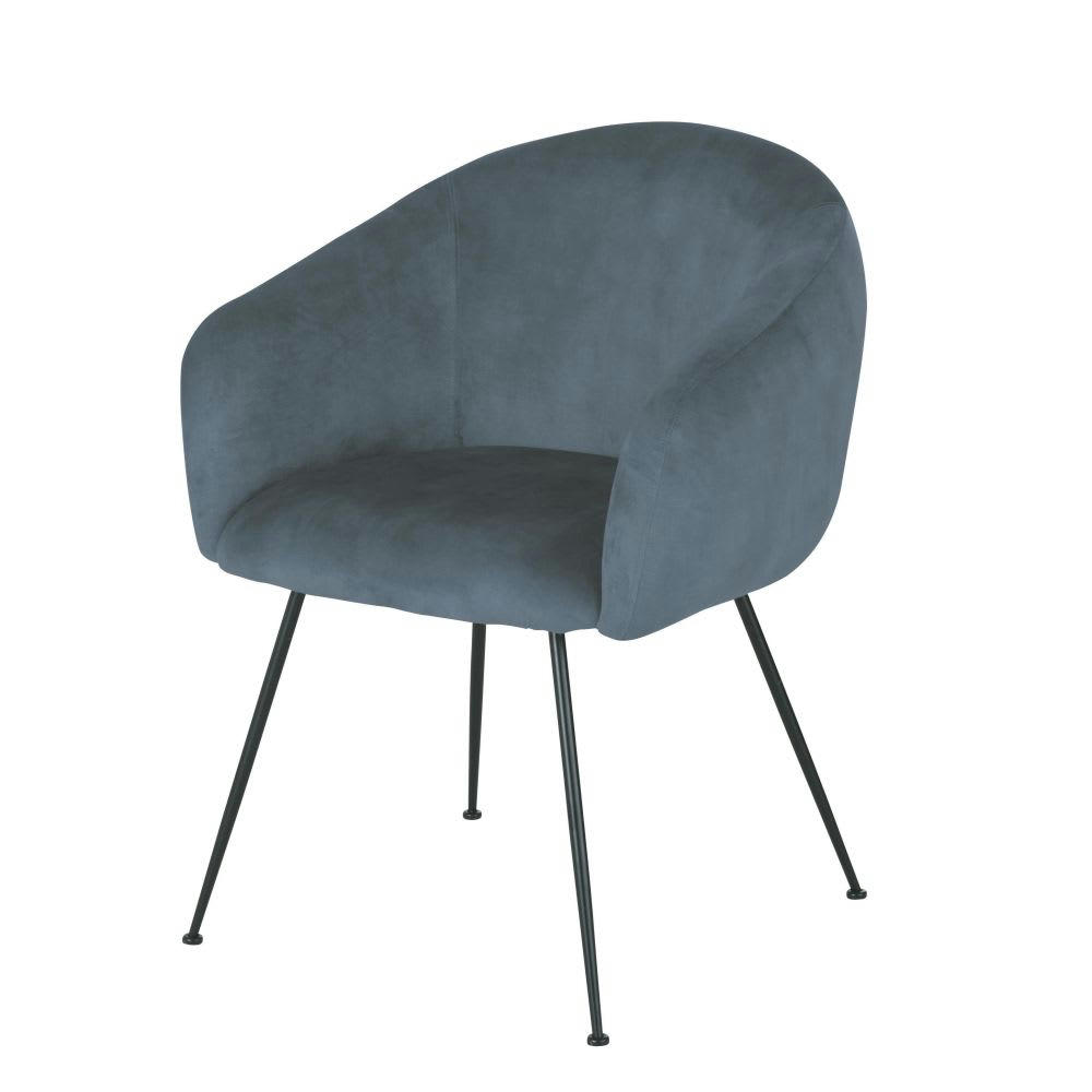Kyss - Chaise avec accoudoirs en velours bleu