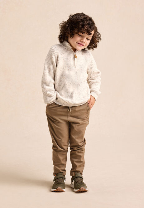 Younger Boys Ecru Quarter Zip Knitted Jumper