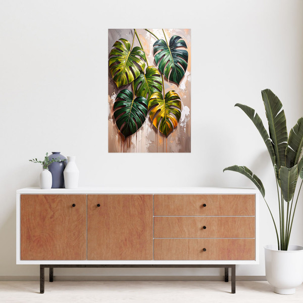 Naklejka samoprzylepna Feeby Monstera Liście na malowanym tle 20x30