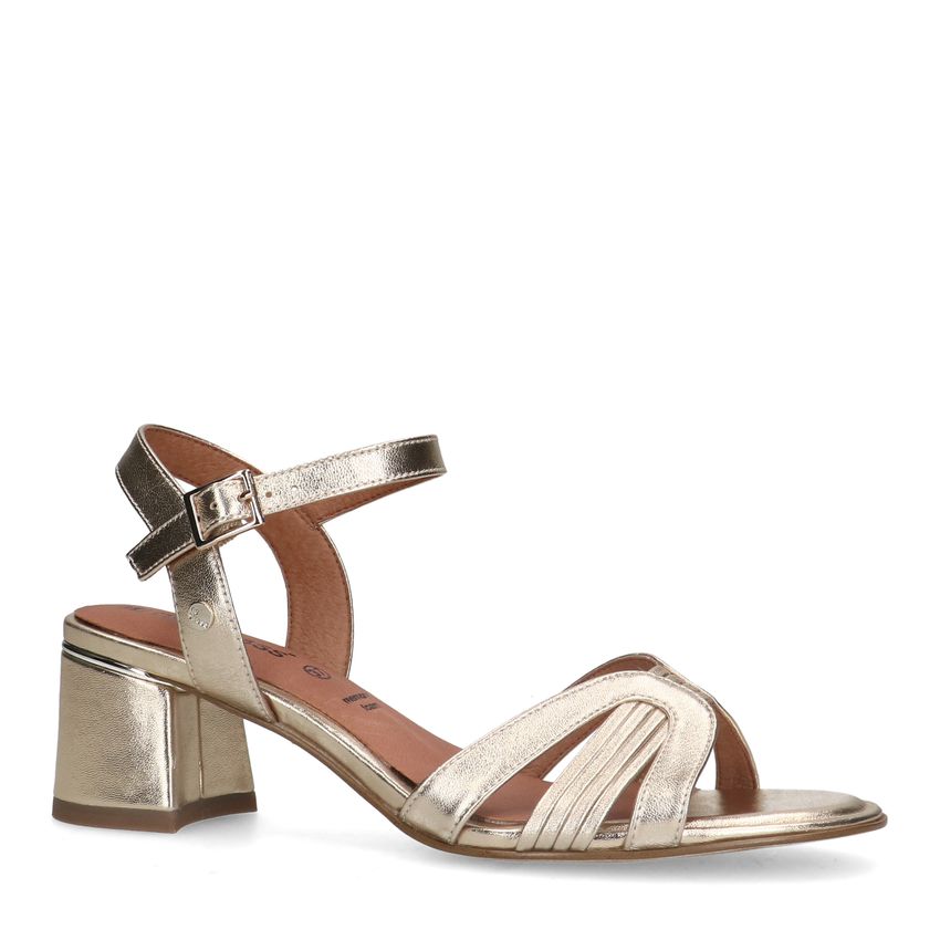 No Stress Gouden leren sandalen met hak