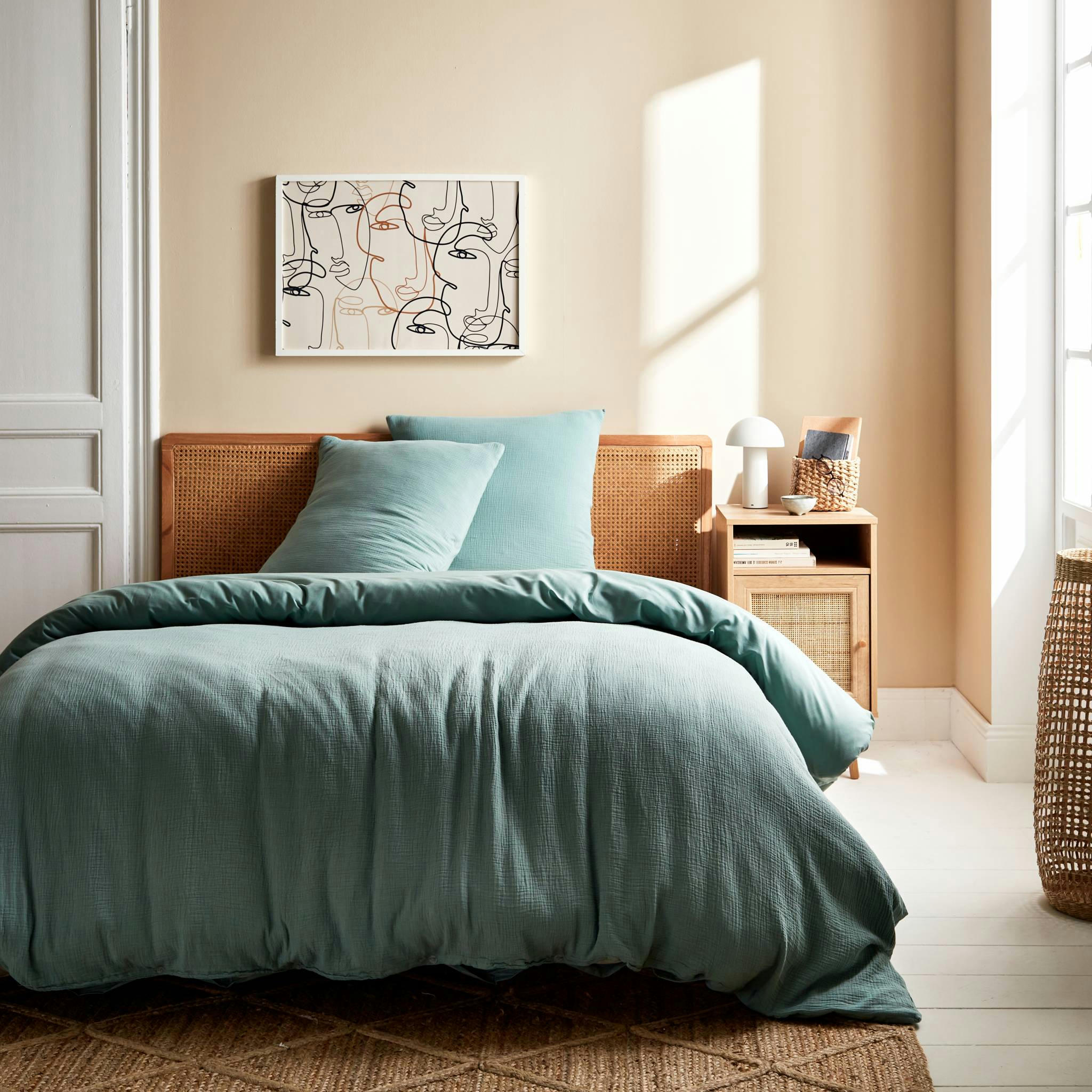 ALIX - Parure de lit gaze de coton vert amande 240x220cm