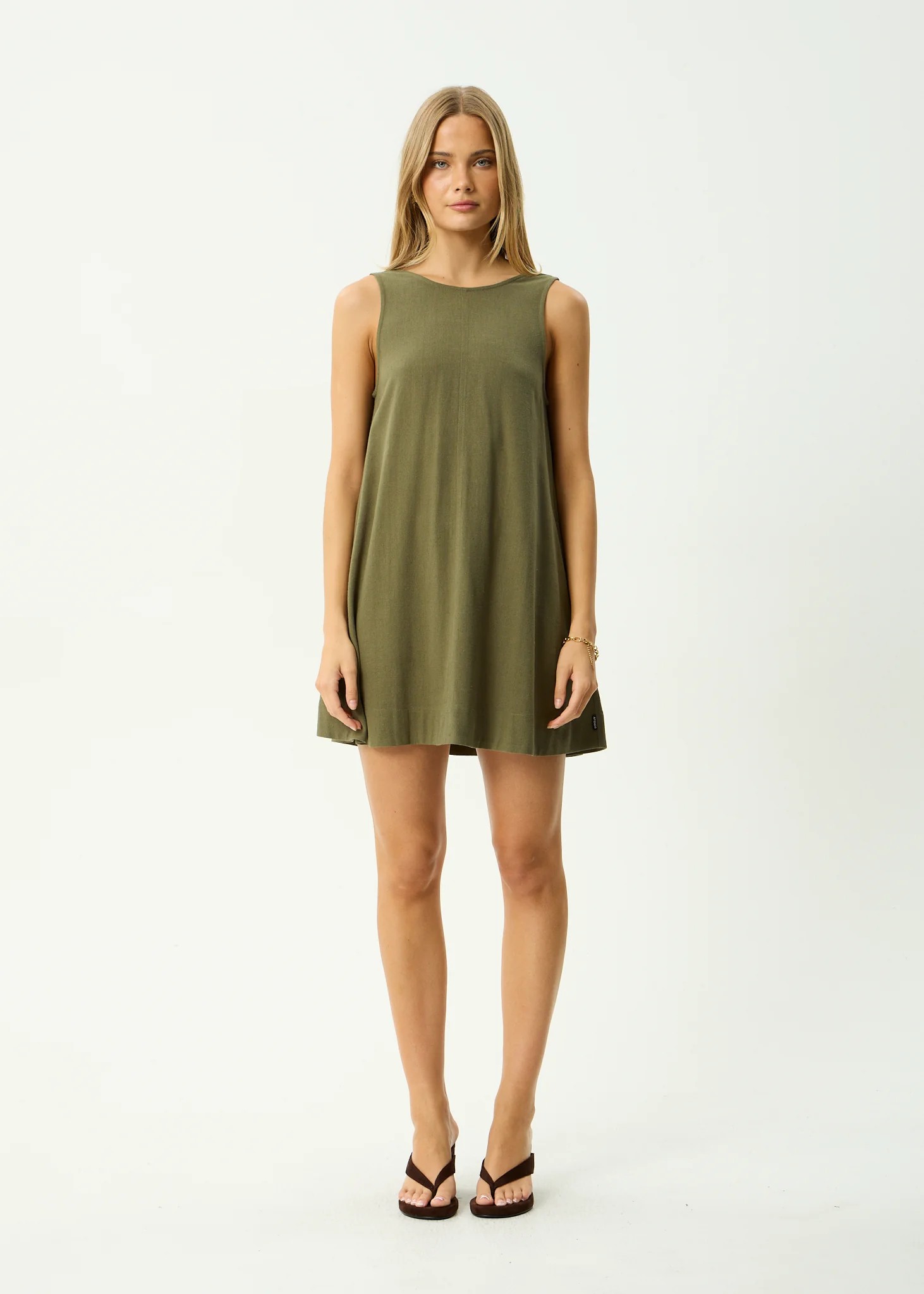 AFENDS Womens Halle - Linen Mini Dress - Deep Olive