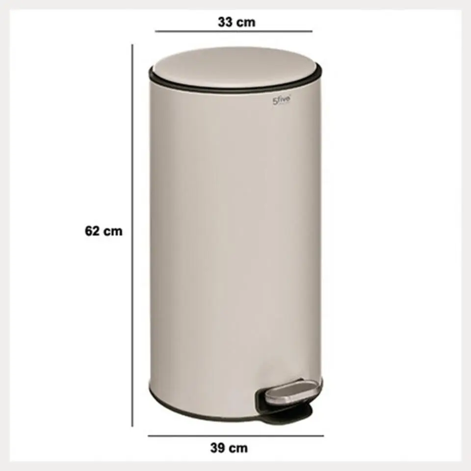 5Five Prullenbak/pedaalemmer - beige - metaal - 30 liter