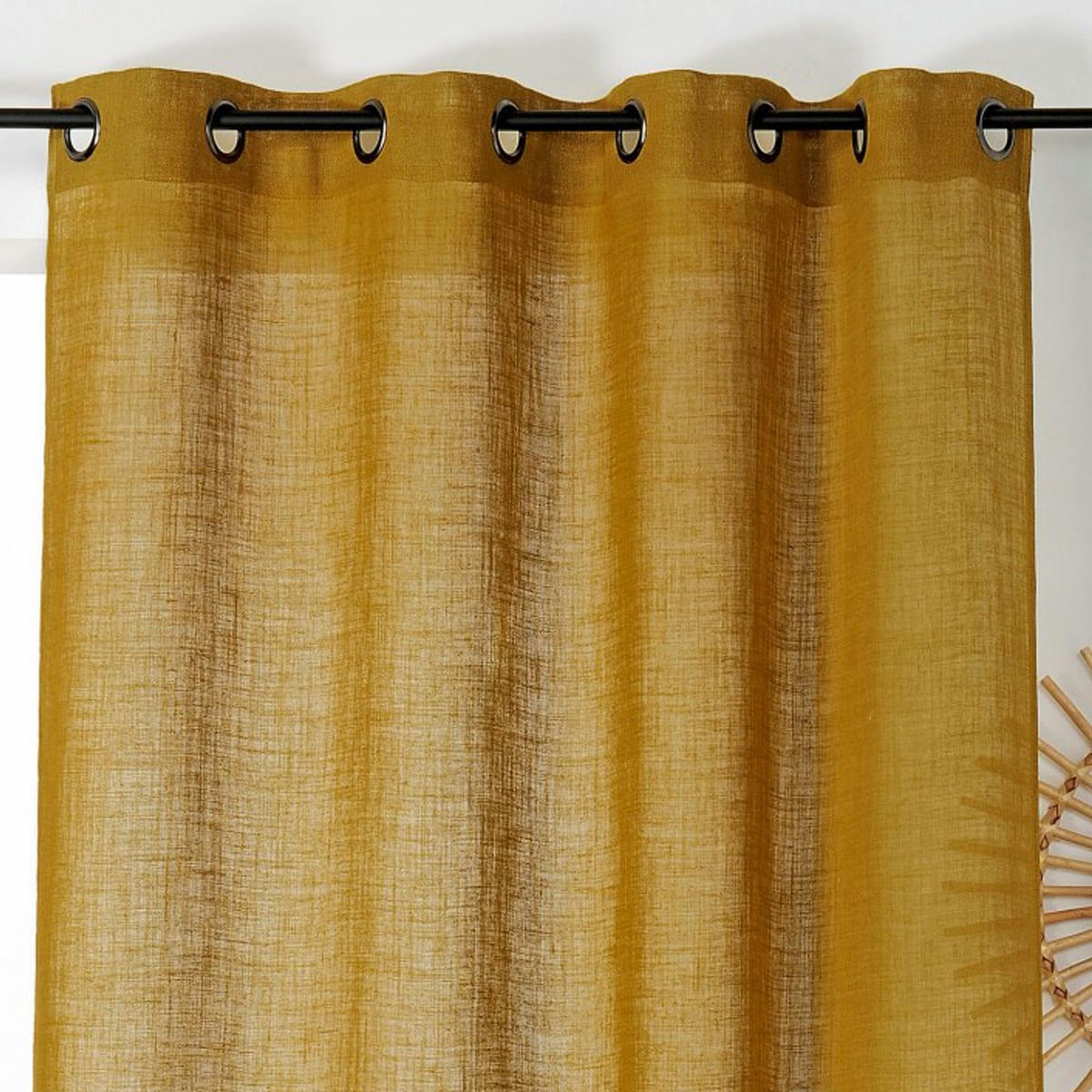 - Rideau tamisant et naturel en 100% lin jaune moutarde 145x260 cm