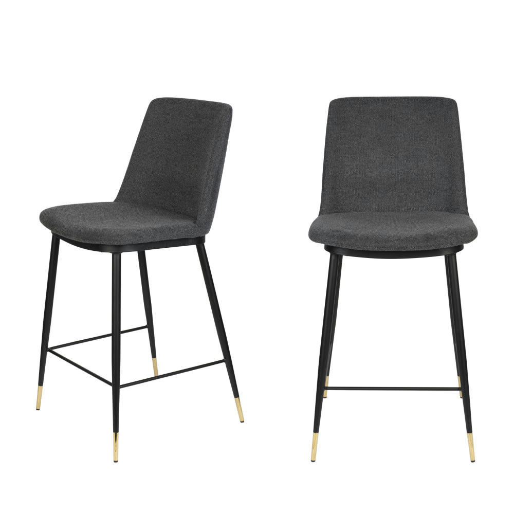 LIONEL - Lot de 2 tabourets de bar en tissu et métal 65cm gris foncé