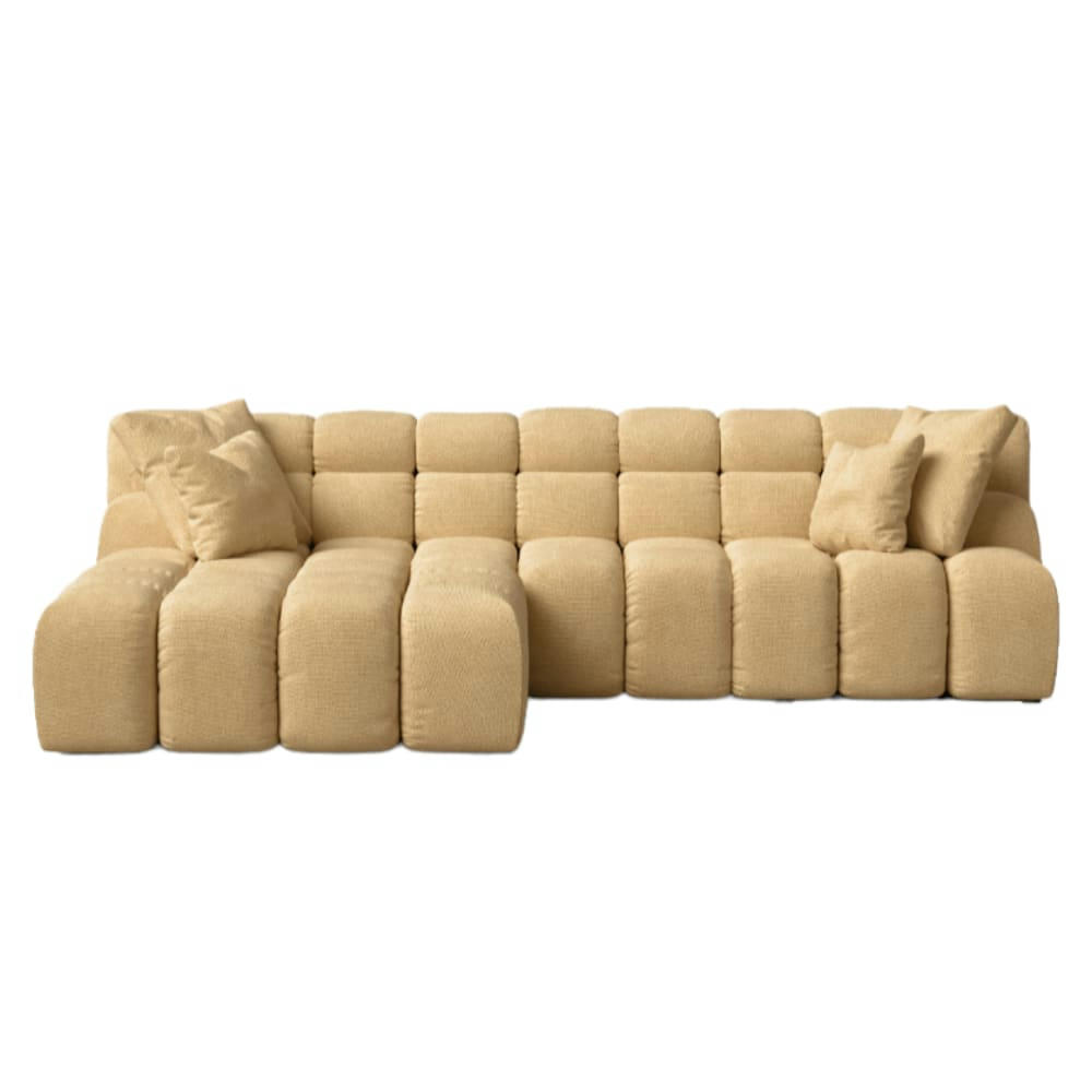 TOSCU - Canapé d'angle gauche 2 places en tissu moutarde