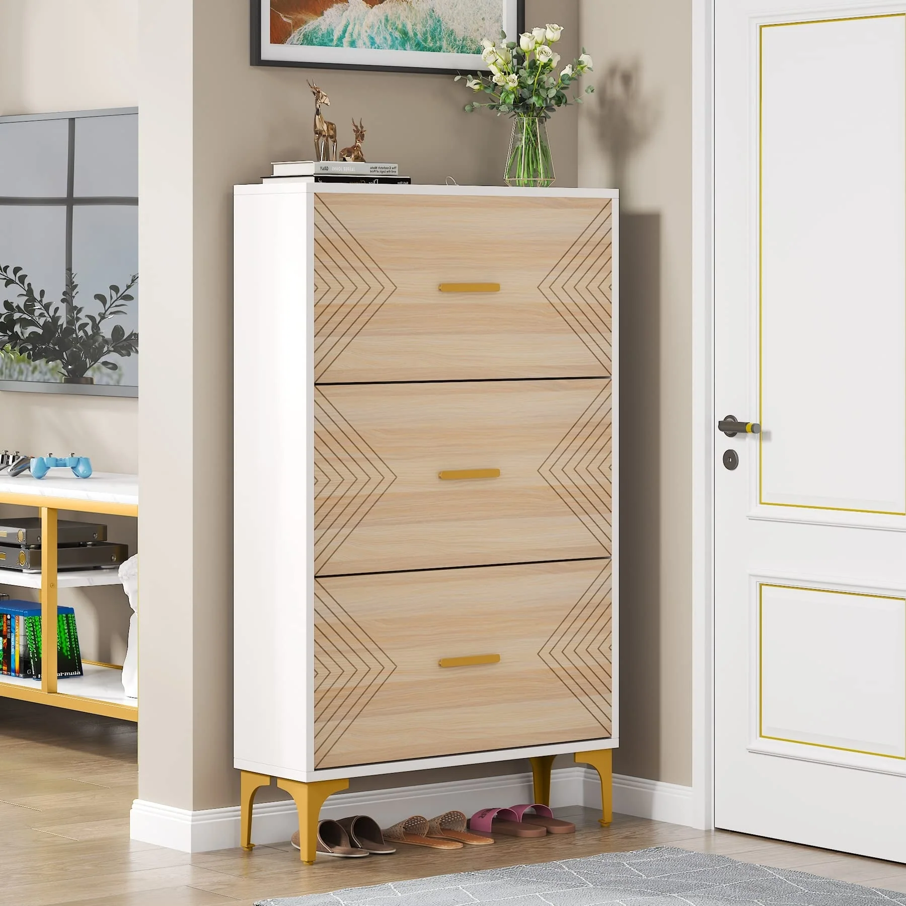 Shoe Cabinet with 3 Flip Drawers for Entryway