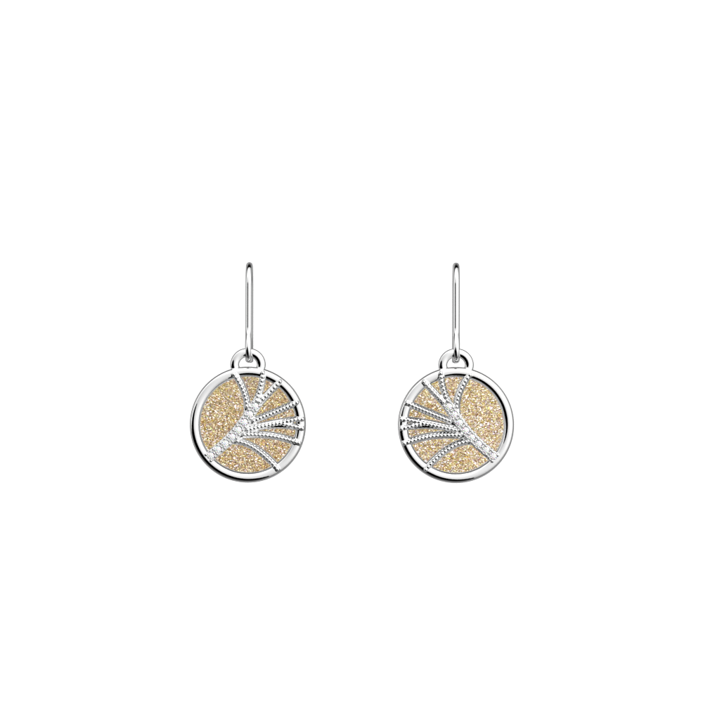 Boucles d'oreilles Rose des Sables Précieuse, cuirs réversibles Crème / Paillettes Dorées