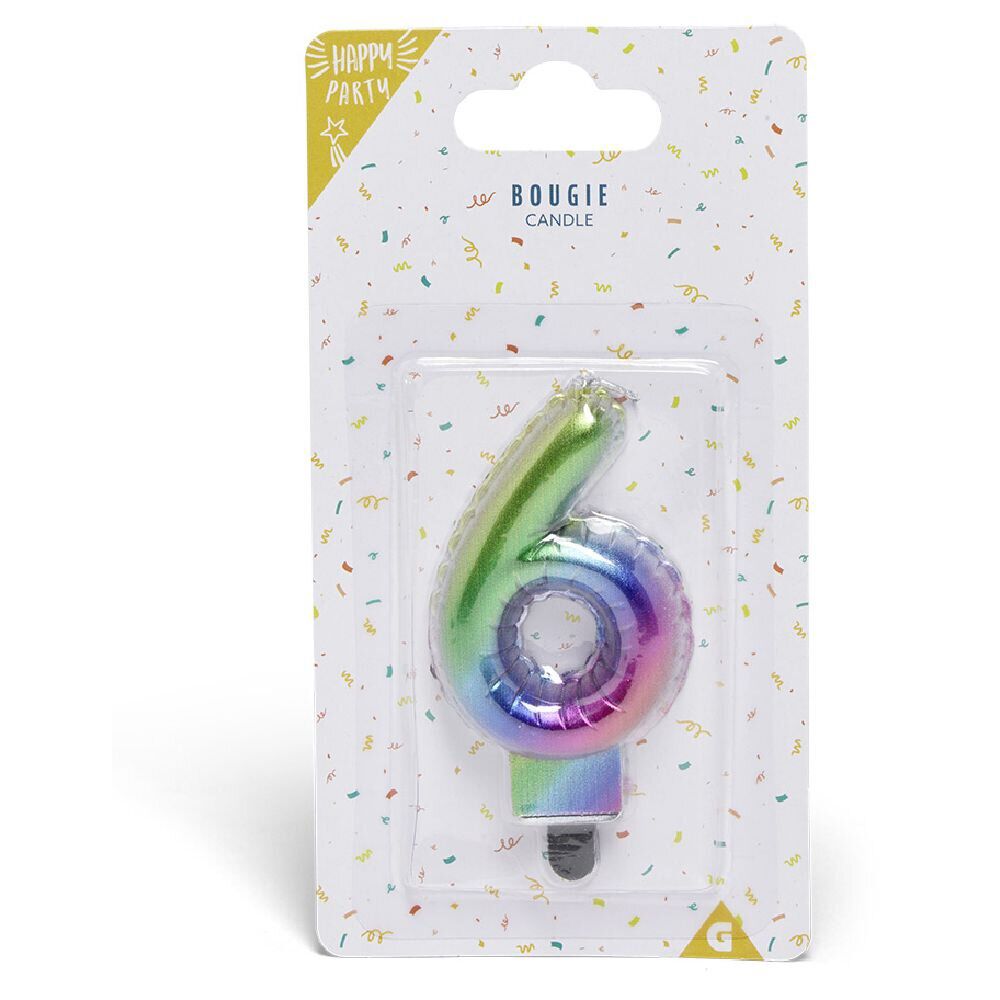 Bougie anniversaire chiffre 6 iridescent