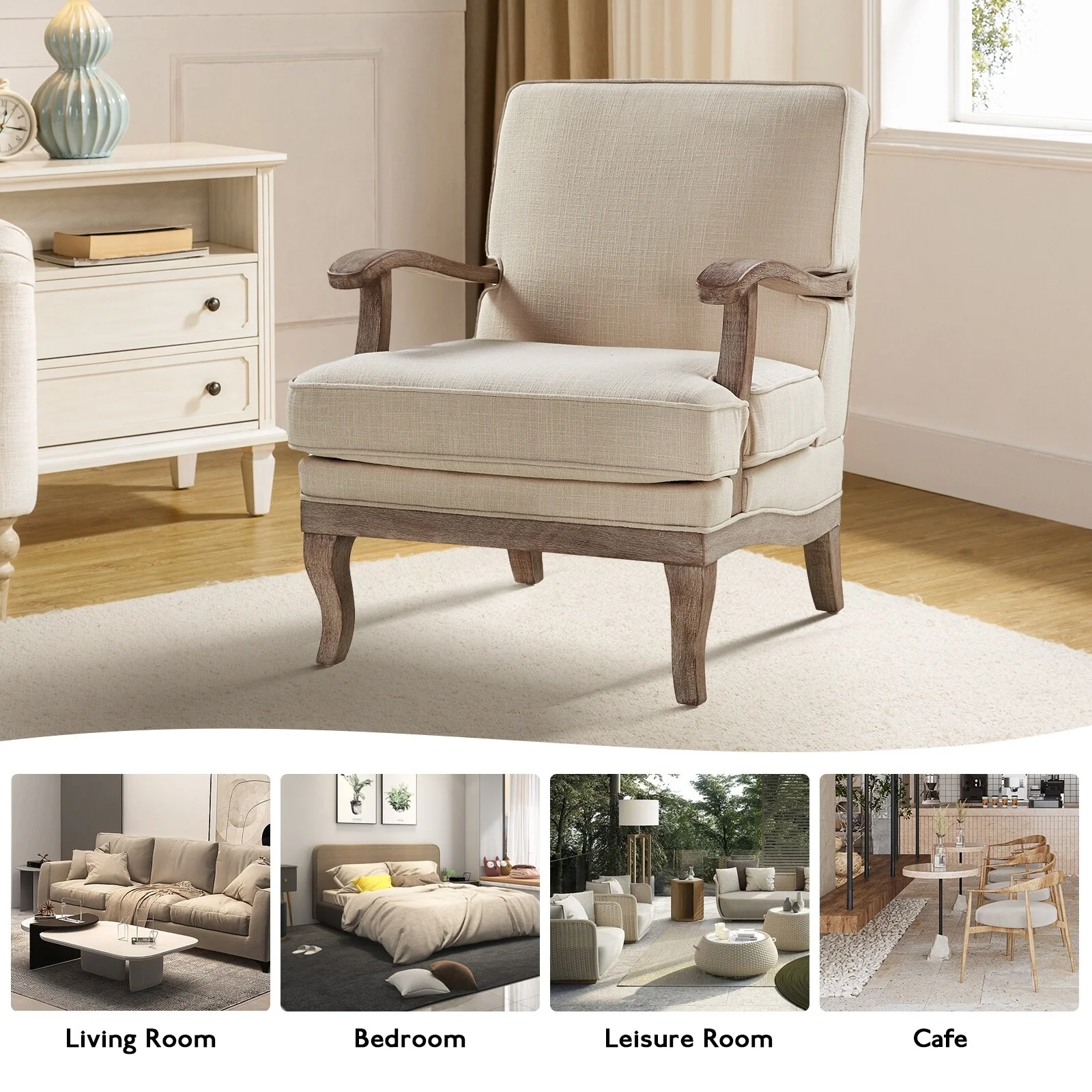 Rinaldo Farmhouse Polyester Armchair with Comfortable Backrest and Cushion Set of 2 by HULALA HOME