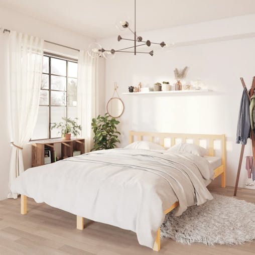 NNEVL Bed Frame Solid Wood Pine 137x187 cm Double Size