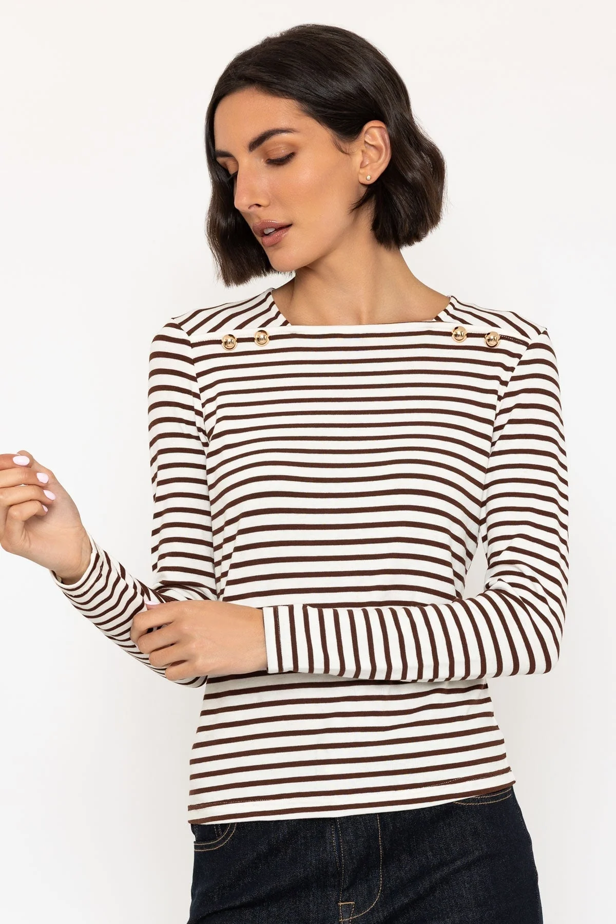 Striped Long Sleeve Top in Brown