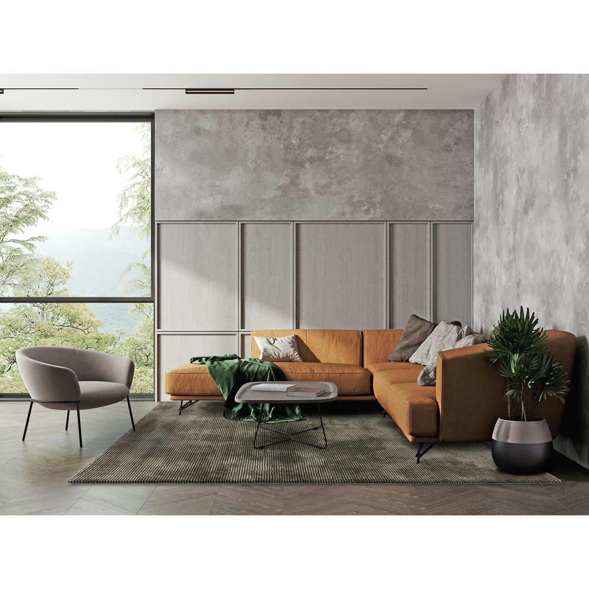 ZUKA PLAIN - Tapis de salon en polypropylène vert kaki 200x290 cm