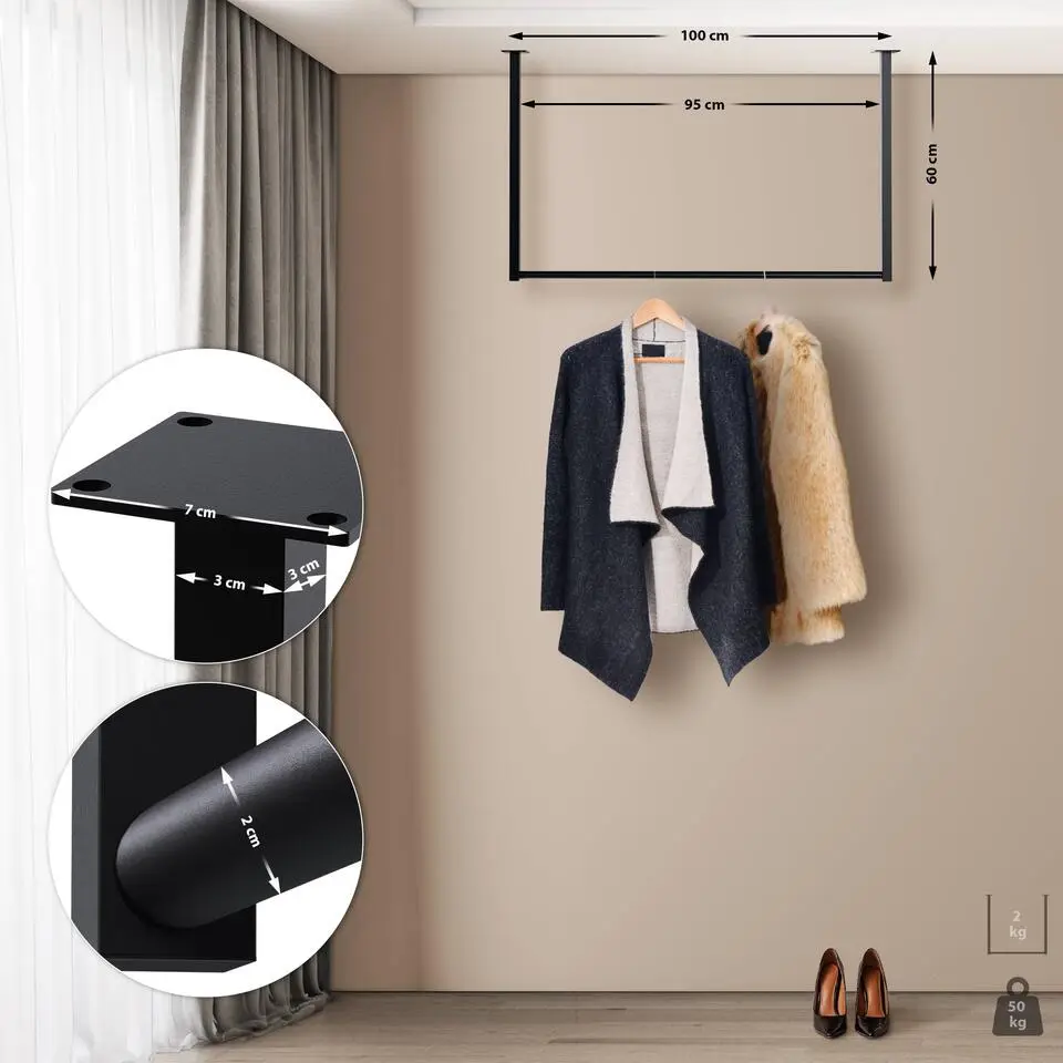 CLP Kledingrek Fenton 60x100x7 cm - zwart