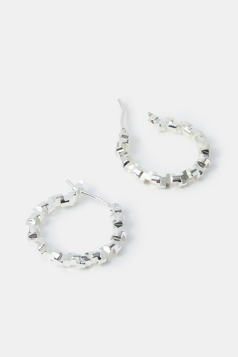 Accessorize Sterling Silver-Plated Diamond Cut Hoop Earrings