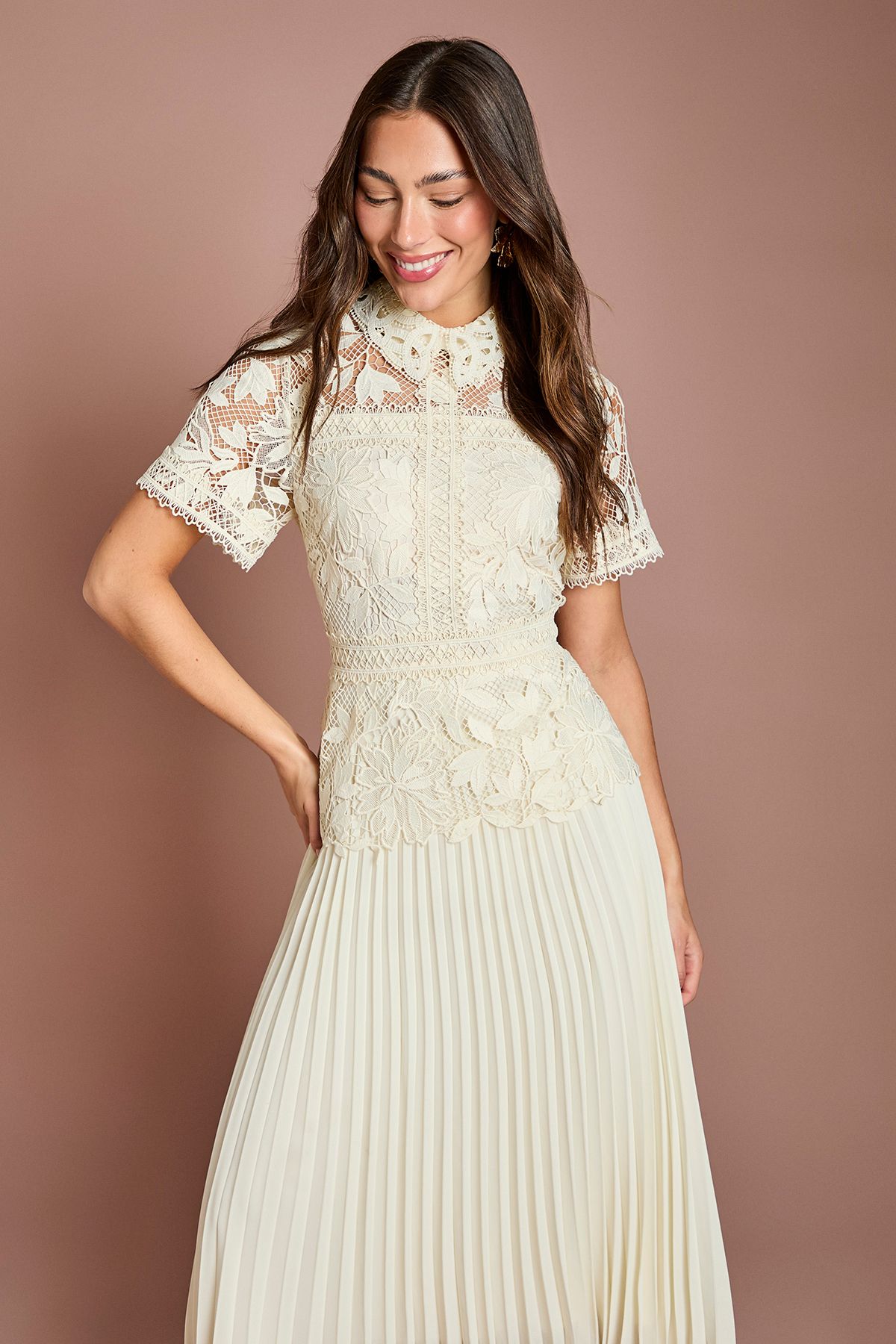 Coast Lace Top Pleated Dress