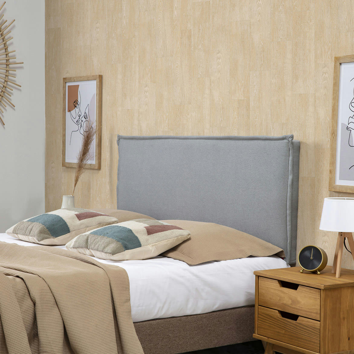BERLIN - Tête de lit 140x100 cm, tissu gris, épaisseur totale de 8 cm