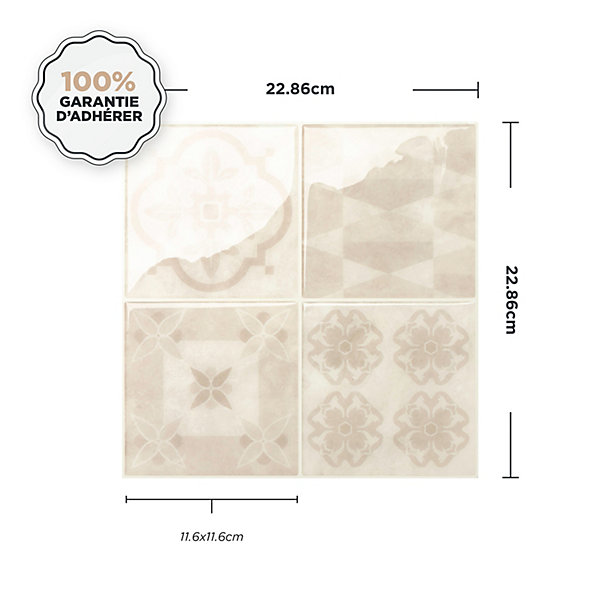 Crédence Adhésive Cuisine et Salle de Bain x4 - Carrelage Mural Smart Tiles, Beige - 22,86 x 22,86cm