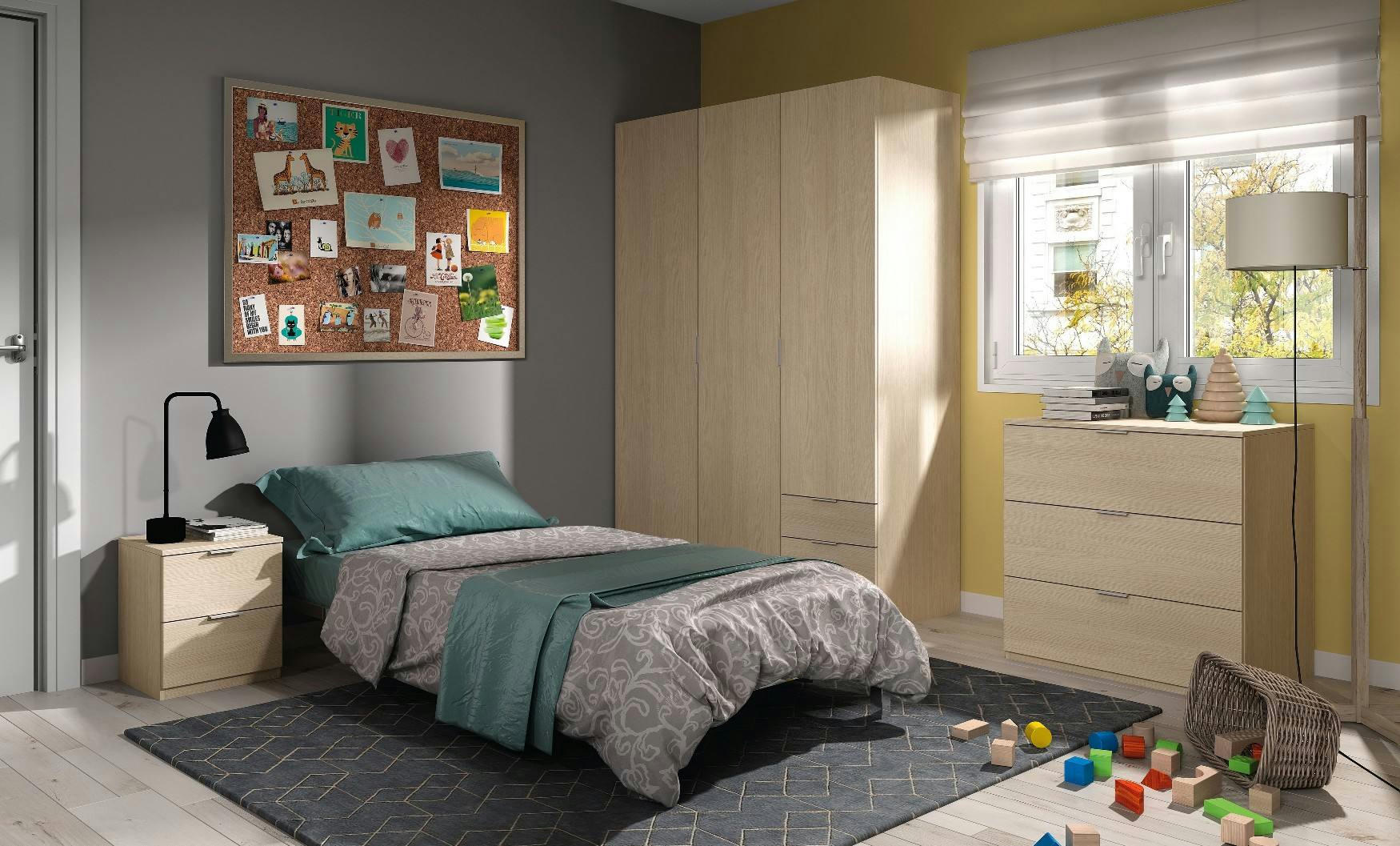 WARREN - Garde-robe avec 3 portes et 3 tiroirs effet bois chêne