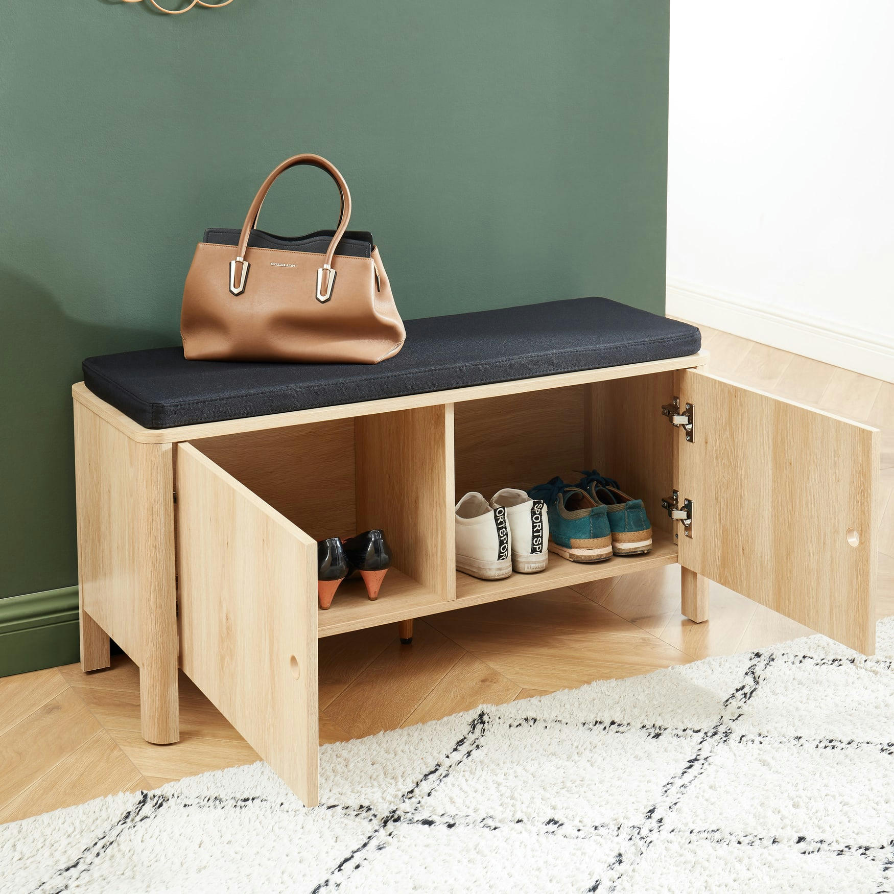 JAPENDI - Banc à chaussures   effet chêne et gris 100cm bois et gris