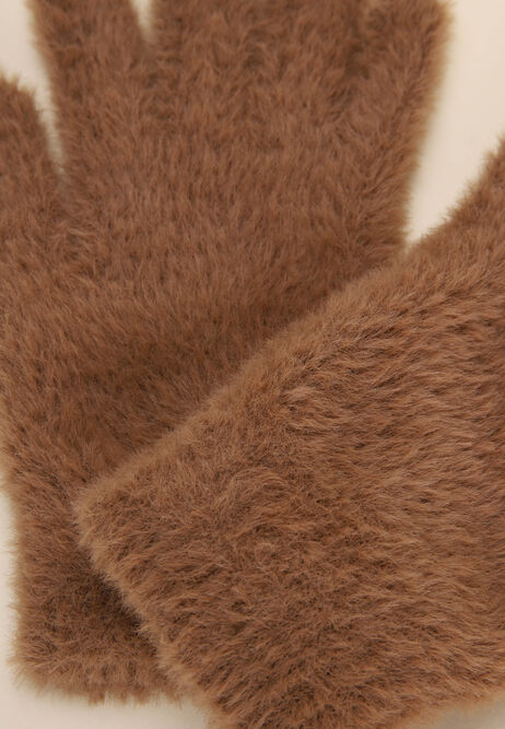 Womens Brown Eyelash Knit Gloves